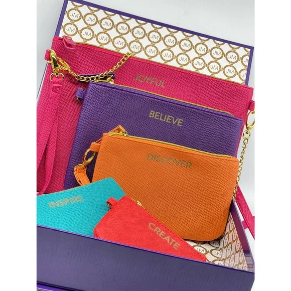 New Joy Mangano (5) Piece Zipper Pouch Set Neon Colors Travel Storage Cases - Picture 4 of 14